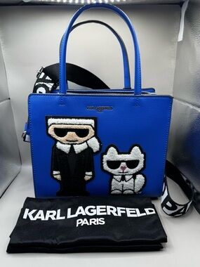 Karl Lagerfeld Royal Blue Leather Satchel with Character Patches